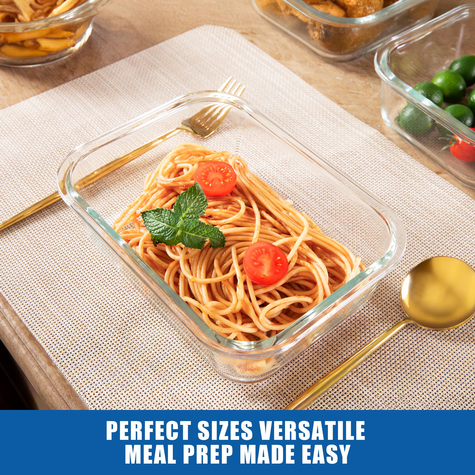 Confezione da 5 contenitori ermetici in vetro borosilicato con coperchi temperati, 997,9 g/4,4 tazze, adatti al microonde e al congelatore (grigio)