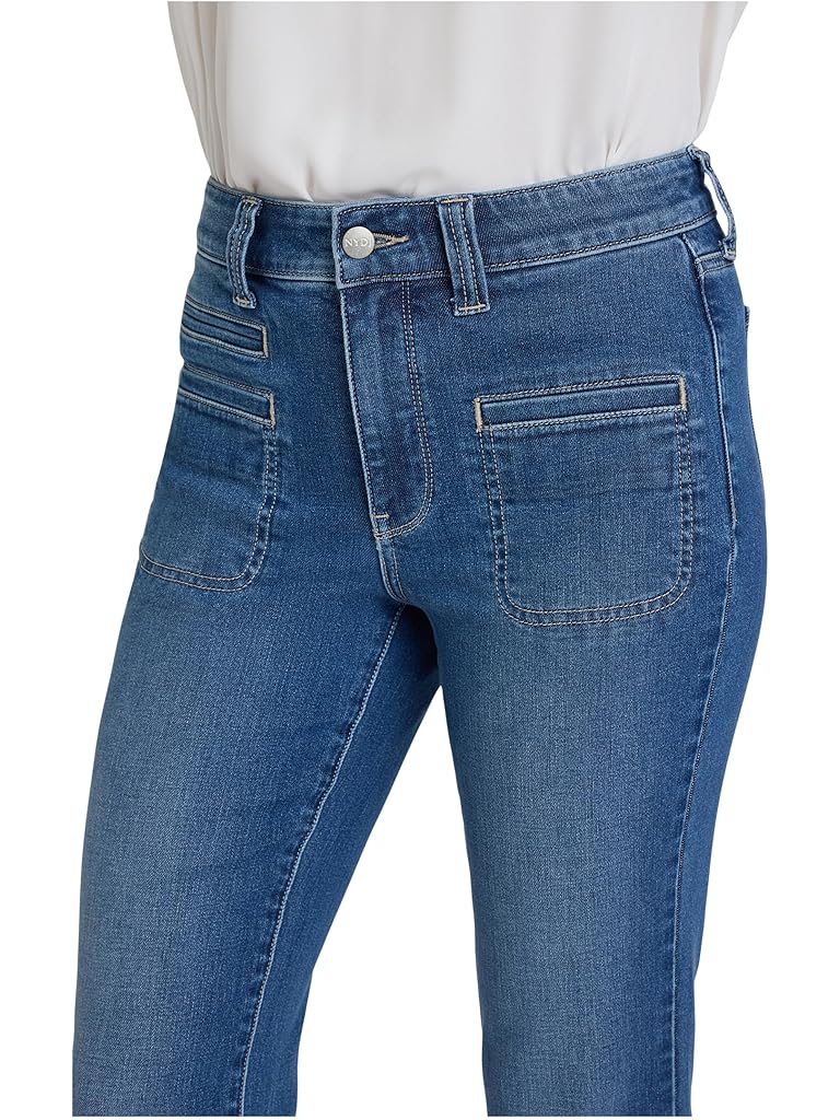Blue NYDJ Petite Marilyn Straight Utility Welt Pocket Jeans in Romantic Indigo