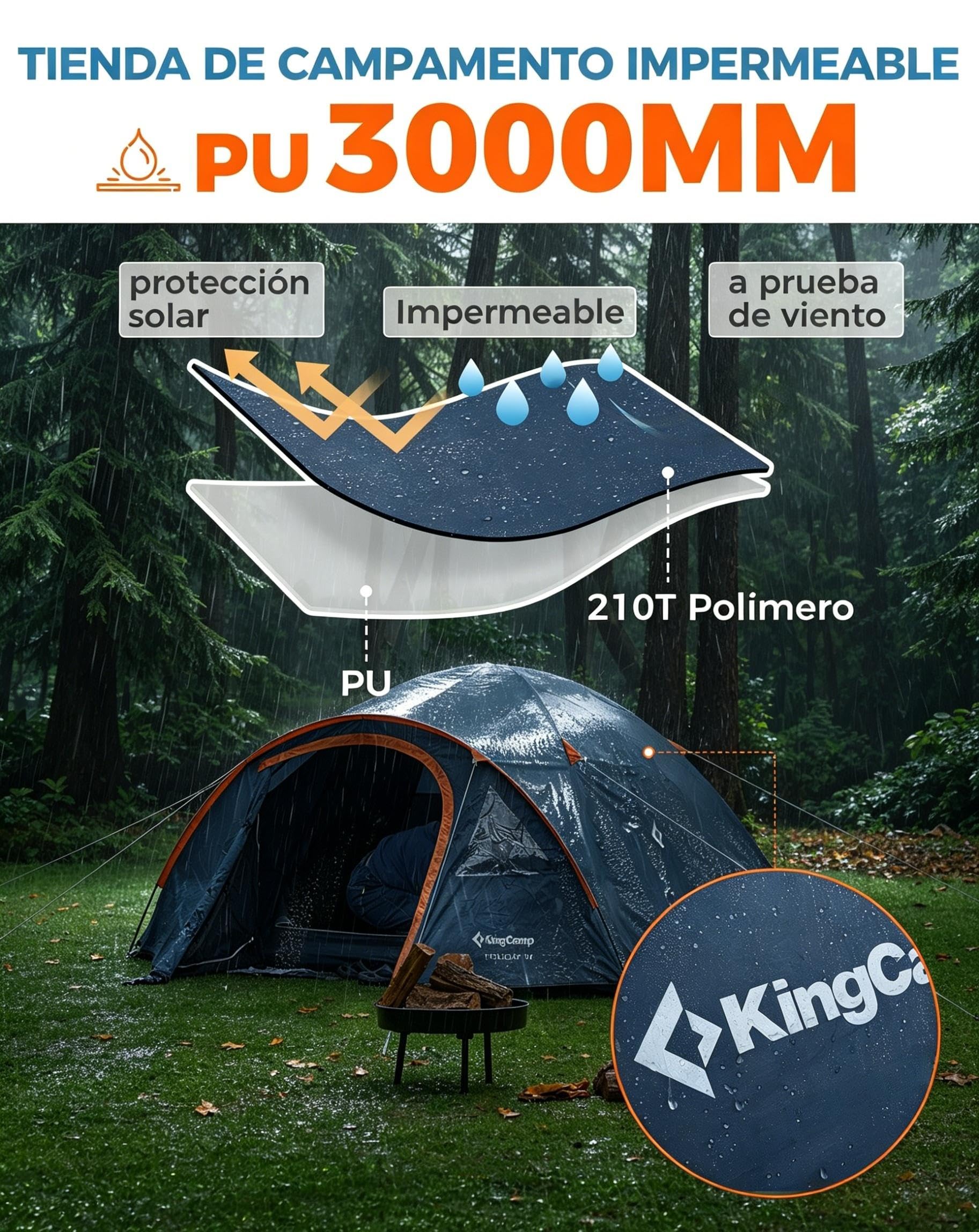 KingCamp Tenda Campeggio 2 posti/3 posti Leggera Tenda da Campeggio Portable Durable Breathable per 2/3 Persone per Campeggio Escursioni Arrampicata