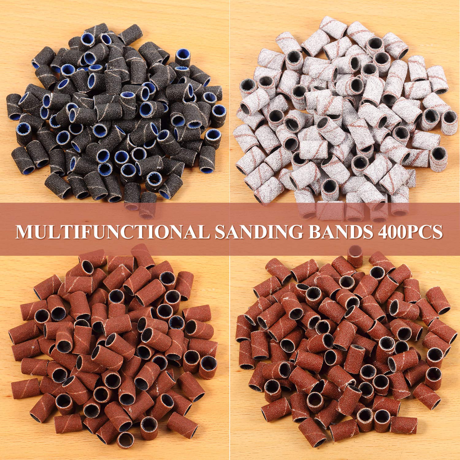 402 Pieces Nail Drill Bits with Sanding Bands Set, Include 400 Pieces Nail Sanding Bands Nail Sanding Bands 3 Colors 80 120 180 240, 2 Pieces Nail Drill Bits 3/32 Inch for Manicures and Pedicures
