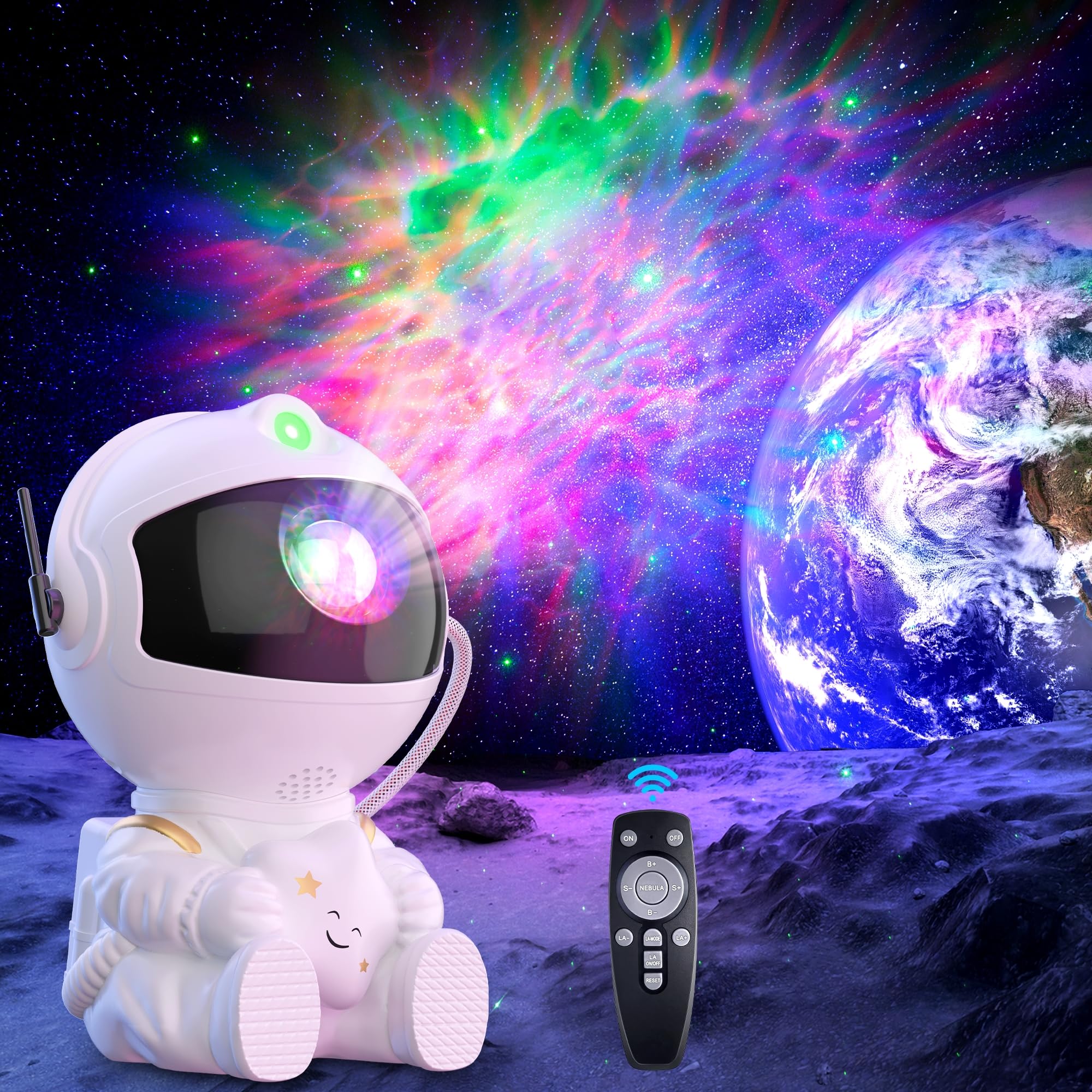 Astronauta Proyector Galaxy, Proyector de Galaxias y Estrellas Real con Rotación 360° Ajustable, 8 Modos LED, Luz Nocturna para Niños y Adultos