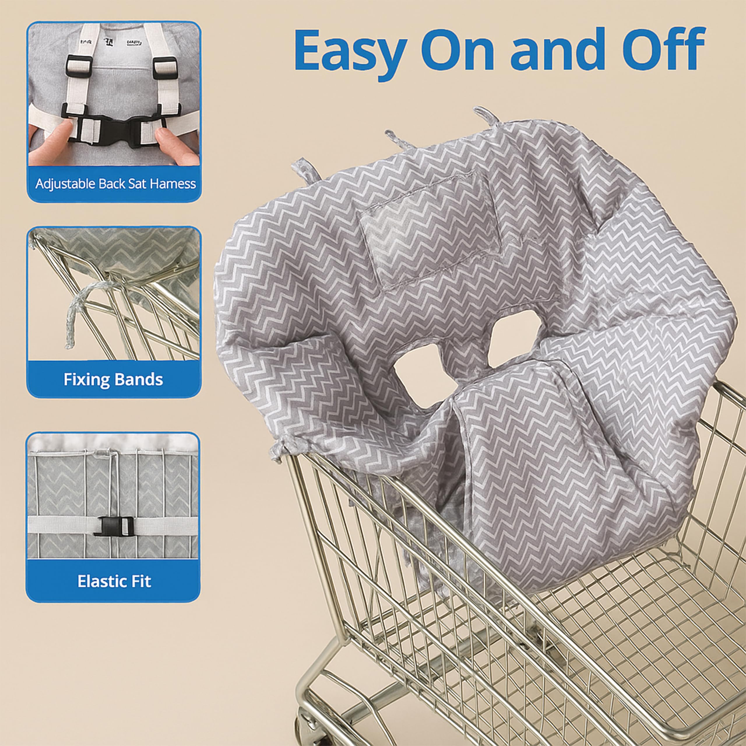 PlayGround® Cuscino per Seggiolone da Supermercato, Carrello della Spesa - Proteggi Seggiolino Copertura Carrello Bambino Portatile - Confortevole e Morbido - Lavabile in Lavatrice