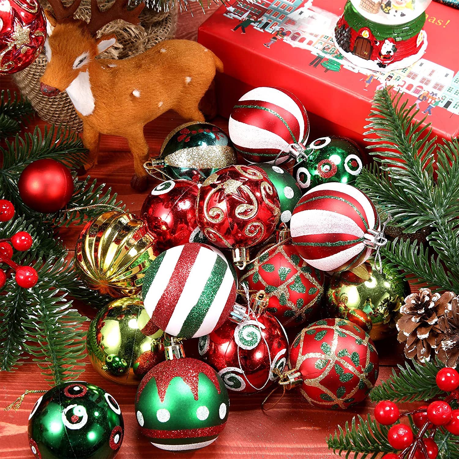 Christmas Goods kerstballen mix kunststof naturel 30 stuks 6 cm
