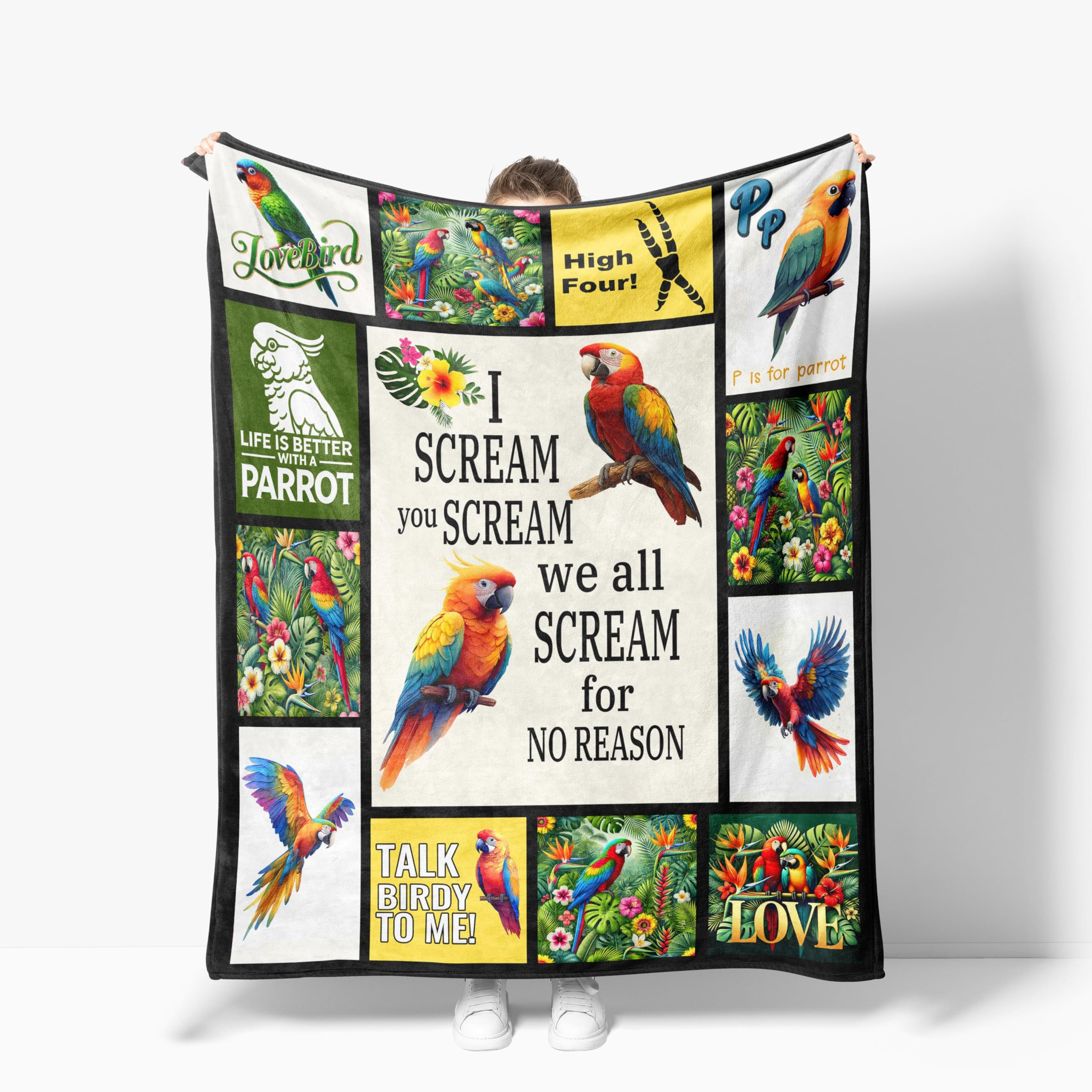 Parrot Throw Blanket Soft Warm Cozy Bird Parrots Blankets Fuzzy Plush Fleece Parrot Blanket Gifts for Couch Bed Sofa Home Decor 40''X50''