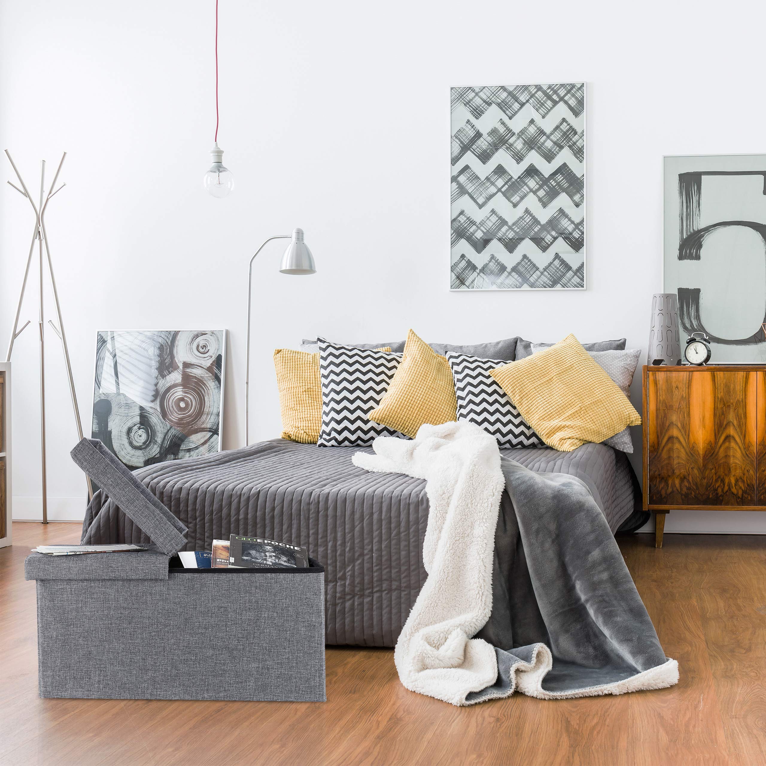Relaxdays Contenitore Pouf, Capiente Panca Imbottita, Cassapanca con Coperchio Pieghevole, Camera & Sala, grigio scuro