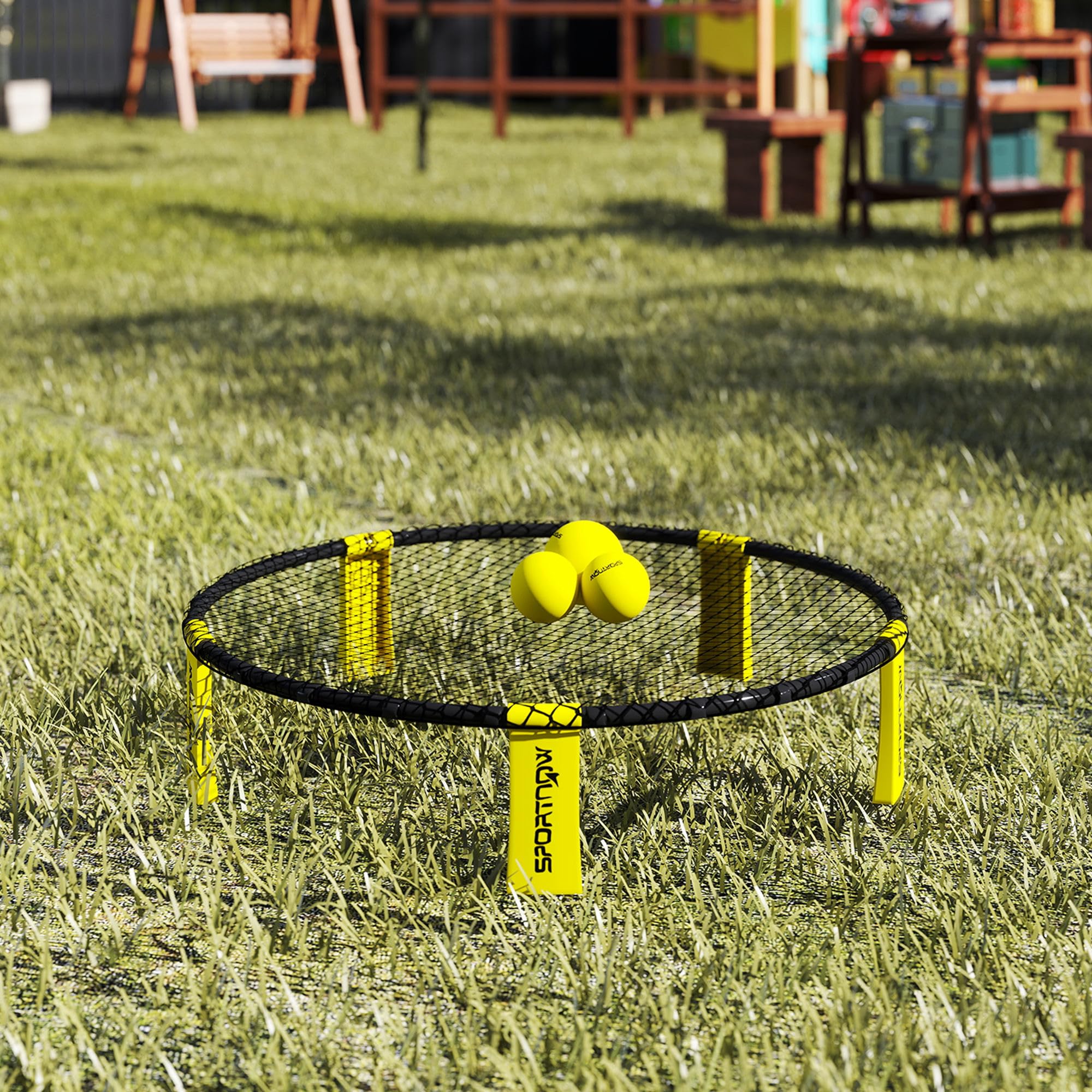 SPORTNOW Roundnet Set Spieleset mit Spielnetz, 3 Bällen, Tragetasche und Ballpumpe, Blinngoball Set für Garten, Park, Strand, drinnen