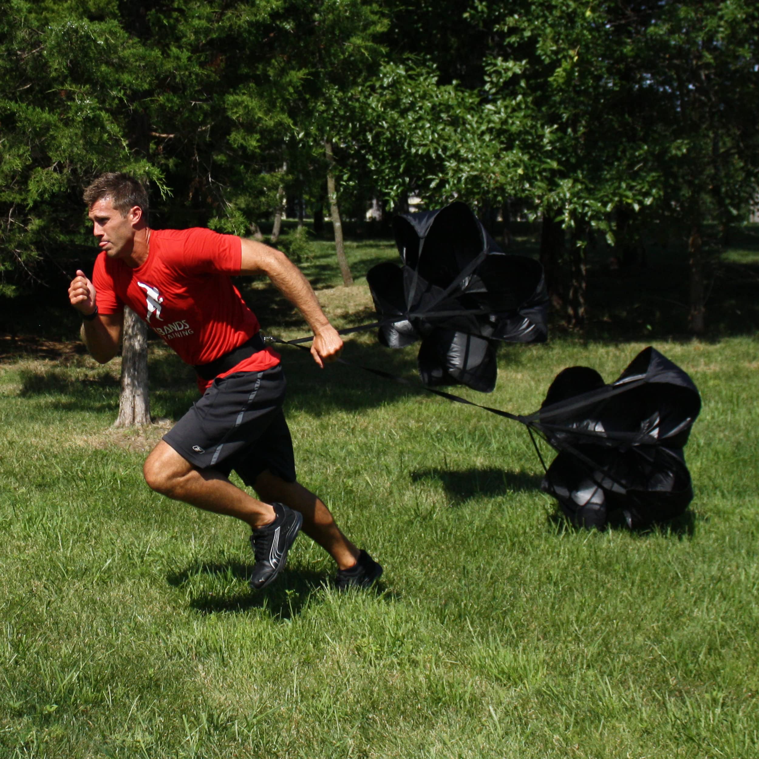 Kbands Training Paracaídas dobles de velocidad de resistencia al viento de 54 pulgadas | 2 canales duraderos para correr para aumentar la velocidad de sprint
