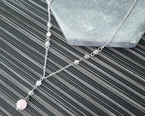 Miniatura 4 de Natural Crystal Bead Rose Quartz Y Shaped Lariat Necklace Non-Tarnish Steel Chain