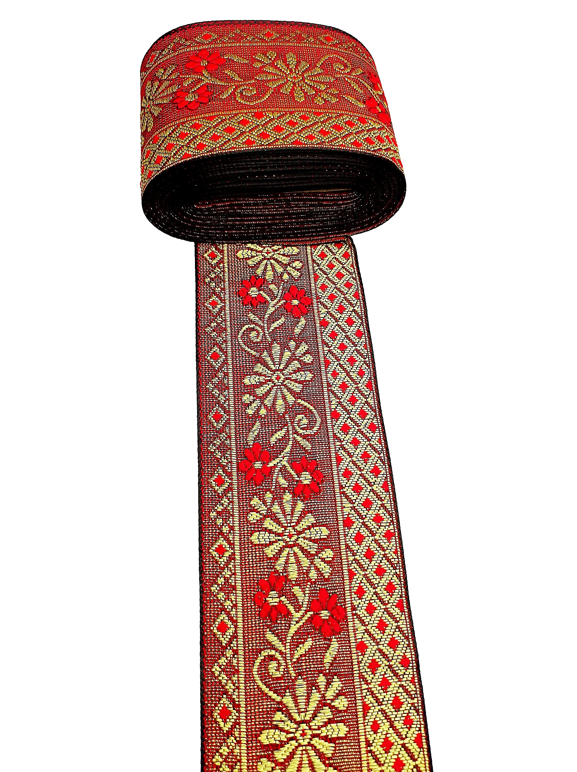 CARTZEYE Lace Border for Saree Falls Reel Jacquard Woven Heavy Design Work for Saree, Kurti, Dresses, Bandhani, Lehenga, Decorative Ribbon - 7.5 cm Width (Red, 9 Meter) 2