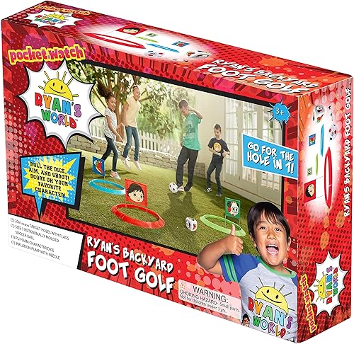 Miniatura 8 de Franklin Sports Ryan's World - Juego de golf de fútbol infantil con 1 pelota de fútbol y 3 objetivos con banderas, objetivos de 20 pulgadas