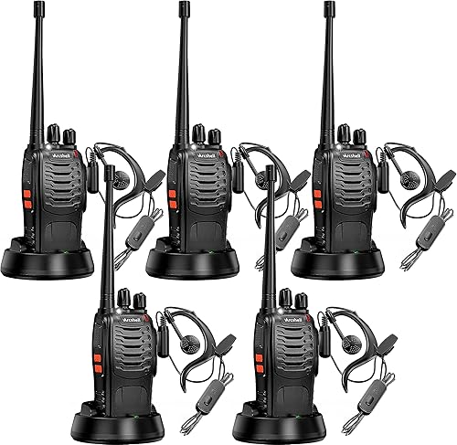 Arcshell Radios bidireccionales recargables de largo alcance con auricular, paquete de 5 unidades Arcshell AR-5 Walkie Talkies batería de iones de