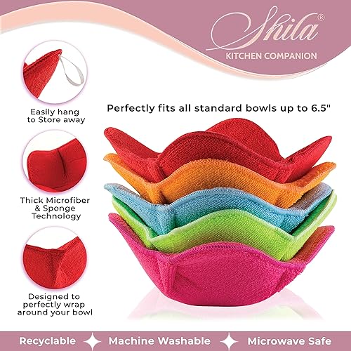 Miniatura 8 de SHILA Bowl Snuggies, juego de 5 soportes para cuencos calientes aptos para microondas para mantener tus manos frescas y tu comida caliente,