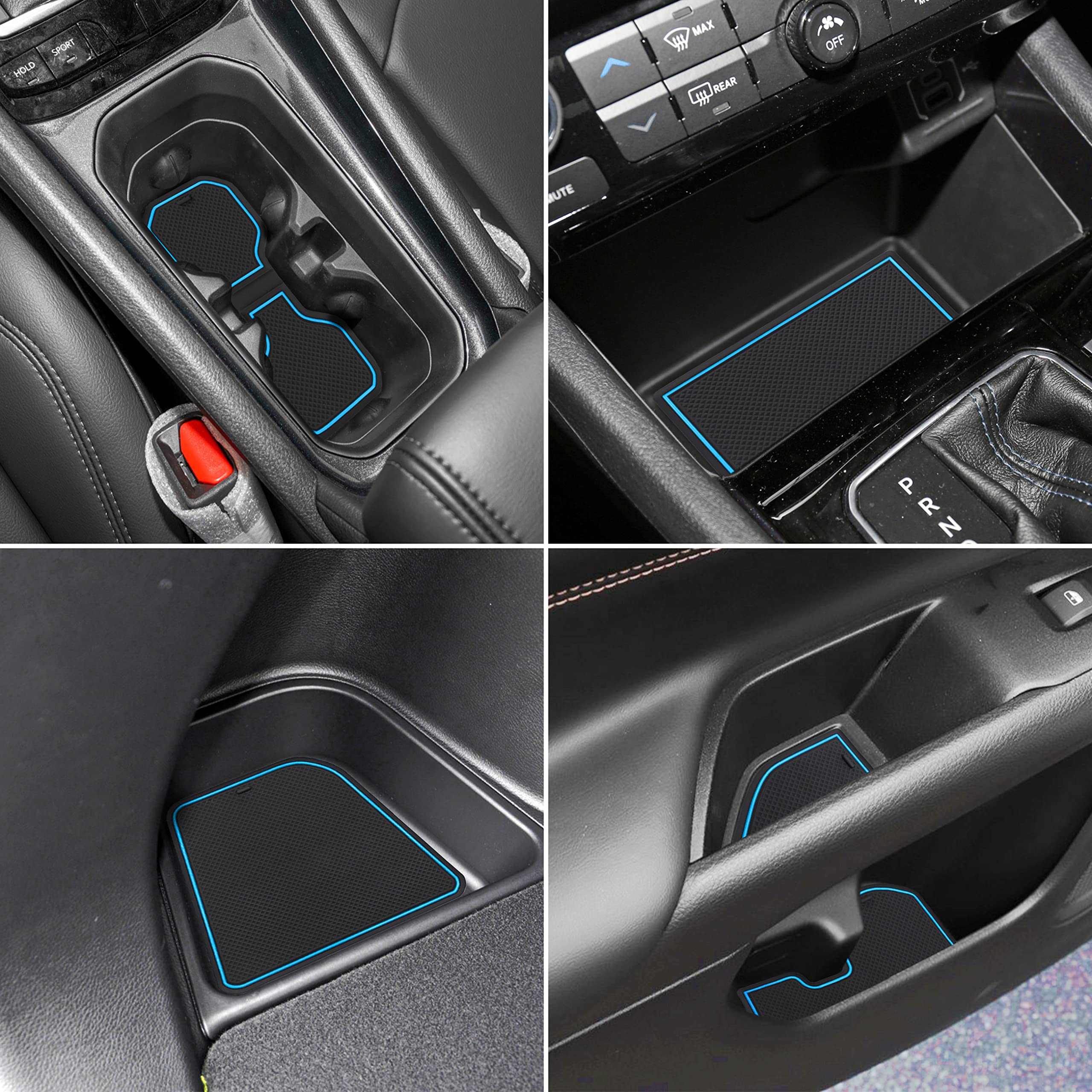 Set 16 Inserti In Gomma Per Jeep Compass 2022-2023 - Portabicchieri E Tasche Console, Antiscivolo, Facili Da Pulire, Finiture Blu - 6