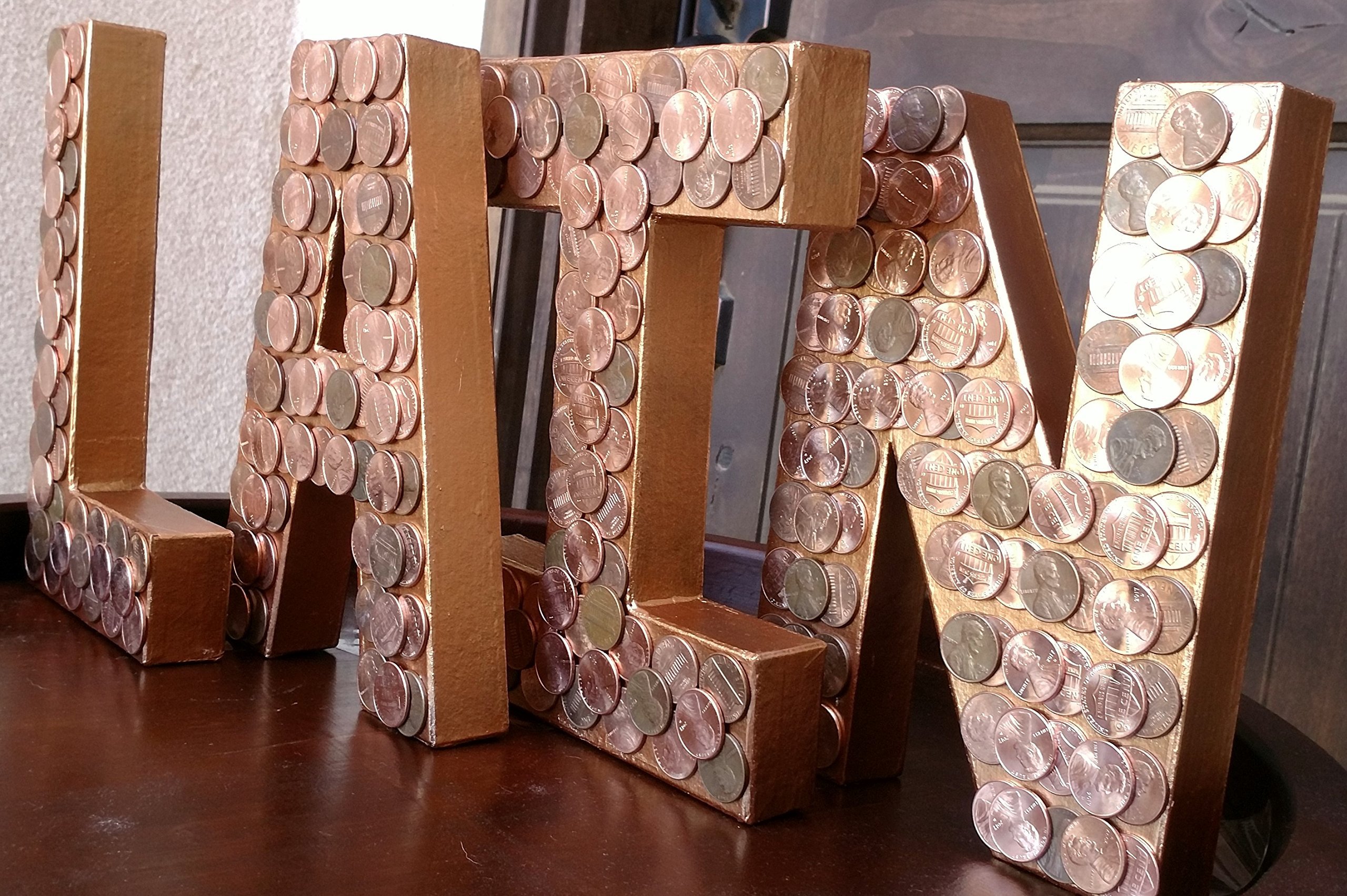 8" Set of FOUR-Decorative Letters, Copper Letters, Penny Monogram, Wall Decor, Wall Accents, Summer Decor, Penny Art