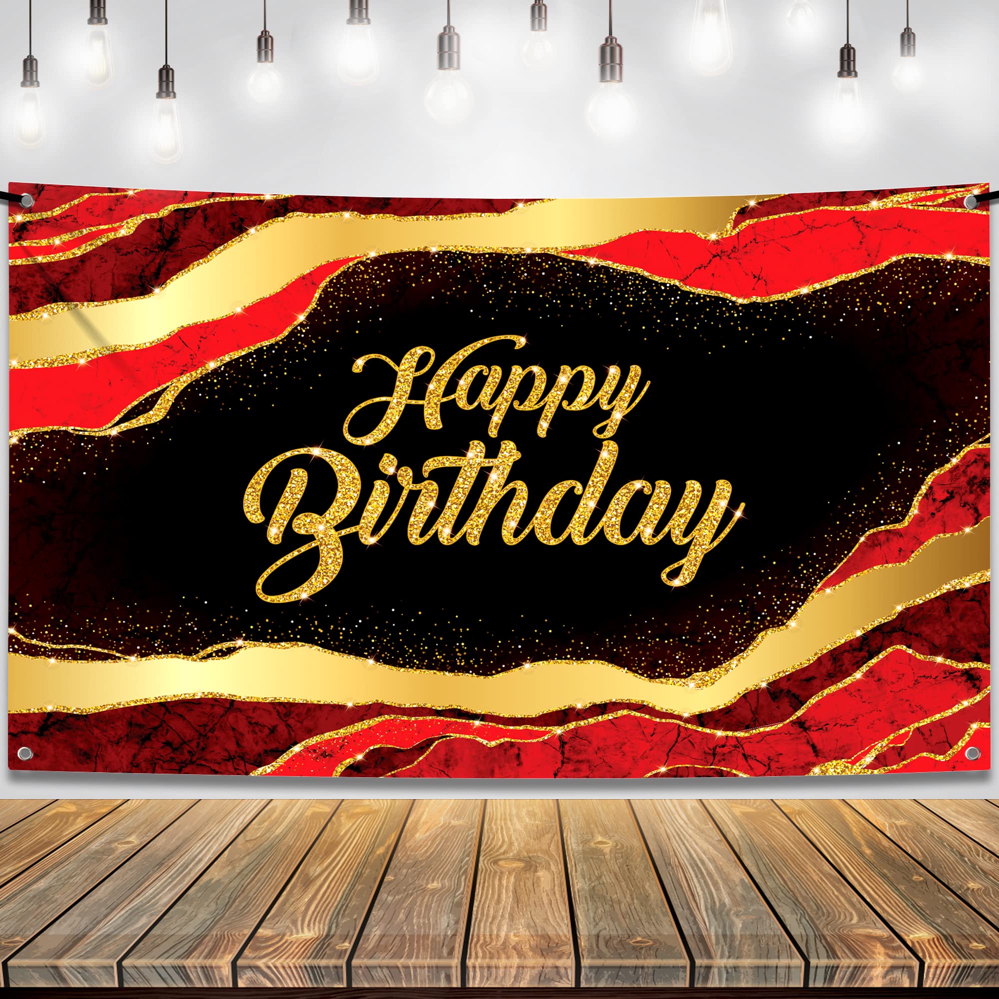 KatchOn, Large Black and Red Happy Birthday Banner - 72x44 Inch | Backdrop Banner for Red and Black Happy Birthday Decorations | Casino Theme Party