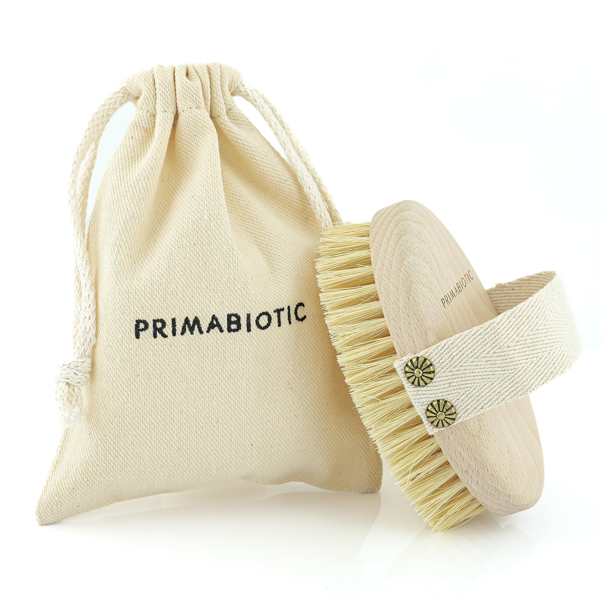 Spazzola per Massaggio Corpo - Primabiotic in Legno di Faggio e Fibre di Agave | Prodotto Ecologico con Custodia | Ideale per Spazzolatura a Secco e Cellulite