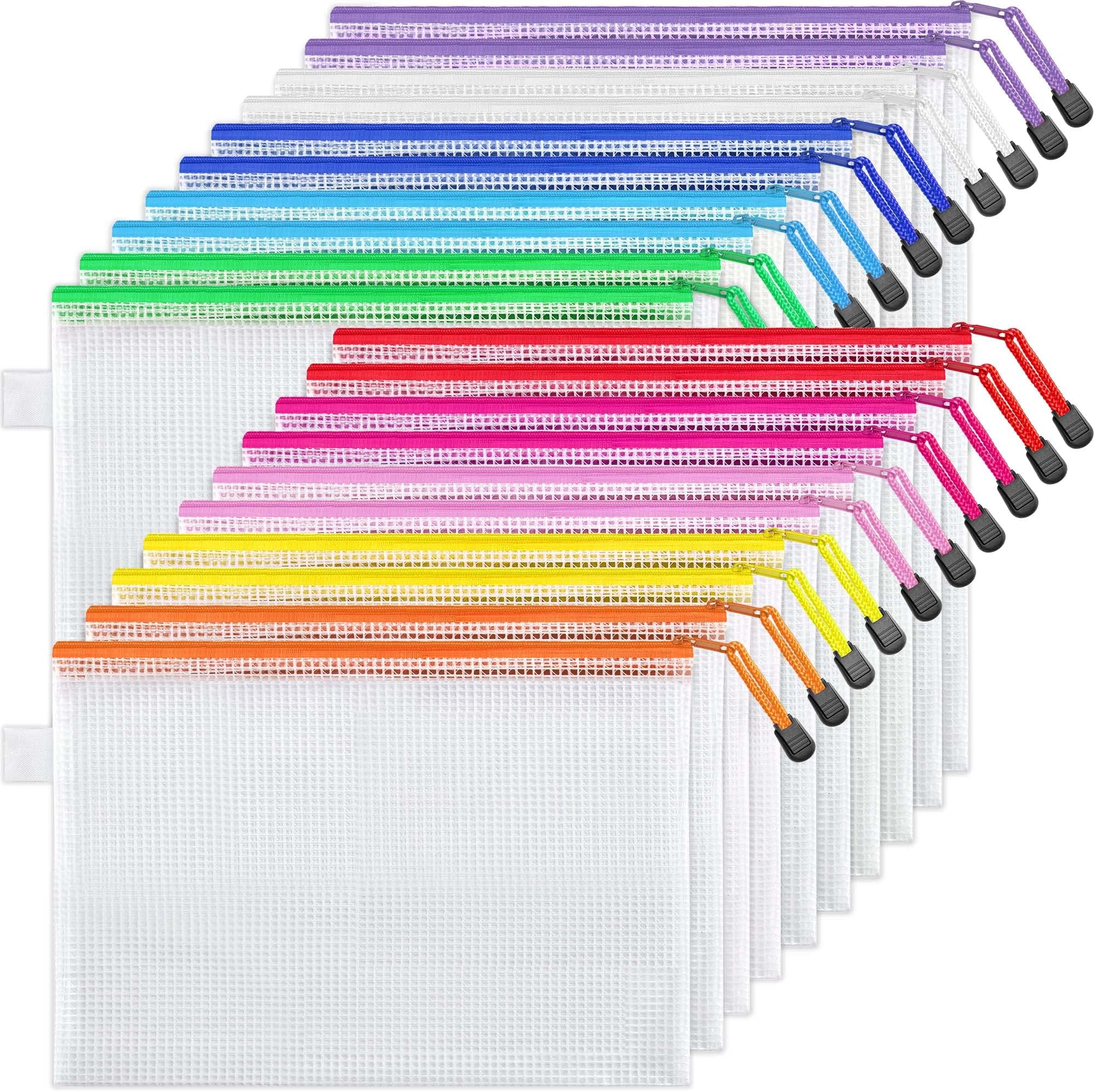 20 Pack 10 Colors Zipper Mesh Document Pouch, Letter Size/A4 Size, Plastic Water-Resistant File Bags, for School Office Supplies Cosmetics Travel Storage, Assorted Color