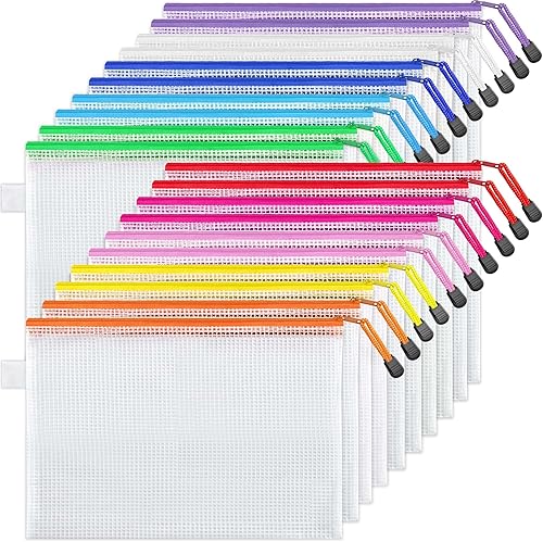 JARLINK Paquete de 30 bolsas de malla con cremallera, 10 colores, bolsas de archivos impermeables, tamaño cartatamaño A4, multiusos para organizar