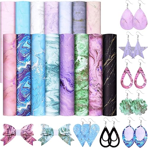 Honoson 15 hojas de cuero sintético de 8.3 x 6.3 pulgadas, hojas de tela de cuero sintético coloridas de verano para suministros de decoración de