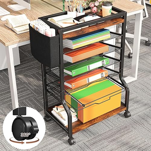 Miniatura 6 de EnHomee Organizador de archivos rodante de 7 niveles de 17.7 pulgadas de ancho con carpetas de archivos colgantes para letras A4 legales de 32