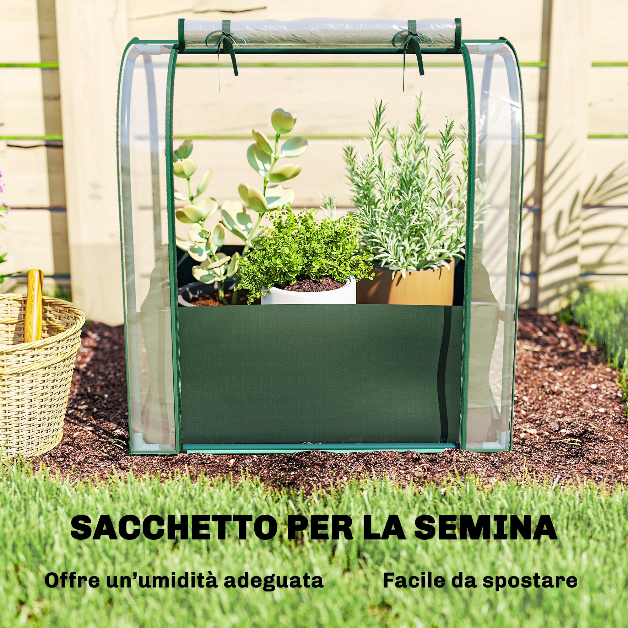 Outsunny Mini Serra da Giardino con Borsa per la Coltivazione, Serra per Orto con Porta Avvolgibile,Struttura in Acciaio, Copertura in Plastica, per Orto Verdure Fiori Piante, Verde Scuro