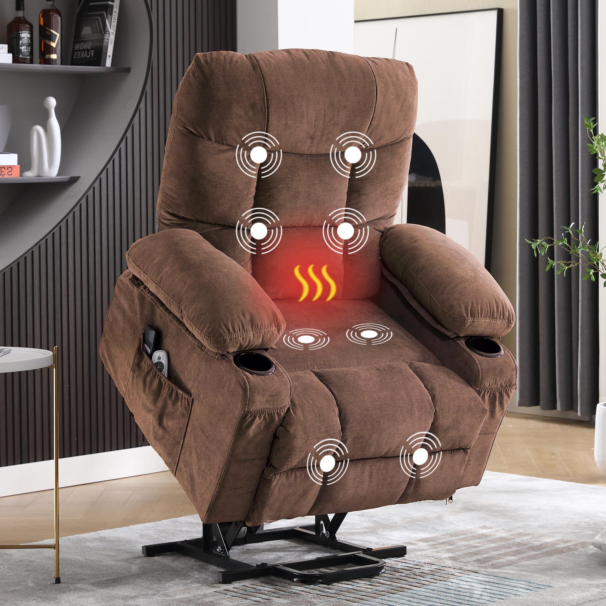 (box 3/3) power lift recliner chair for elderly with vibration massage and lumbar heating, electric lift recliner single sofa with side pocket, two cup holders and usb charge port for living room
