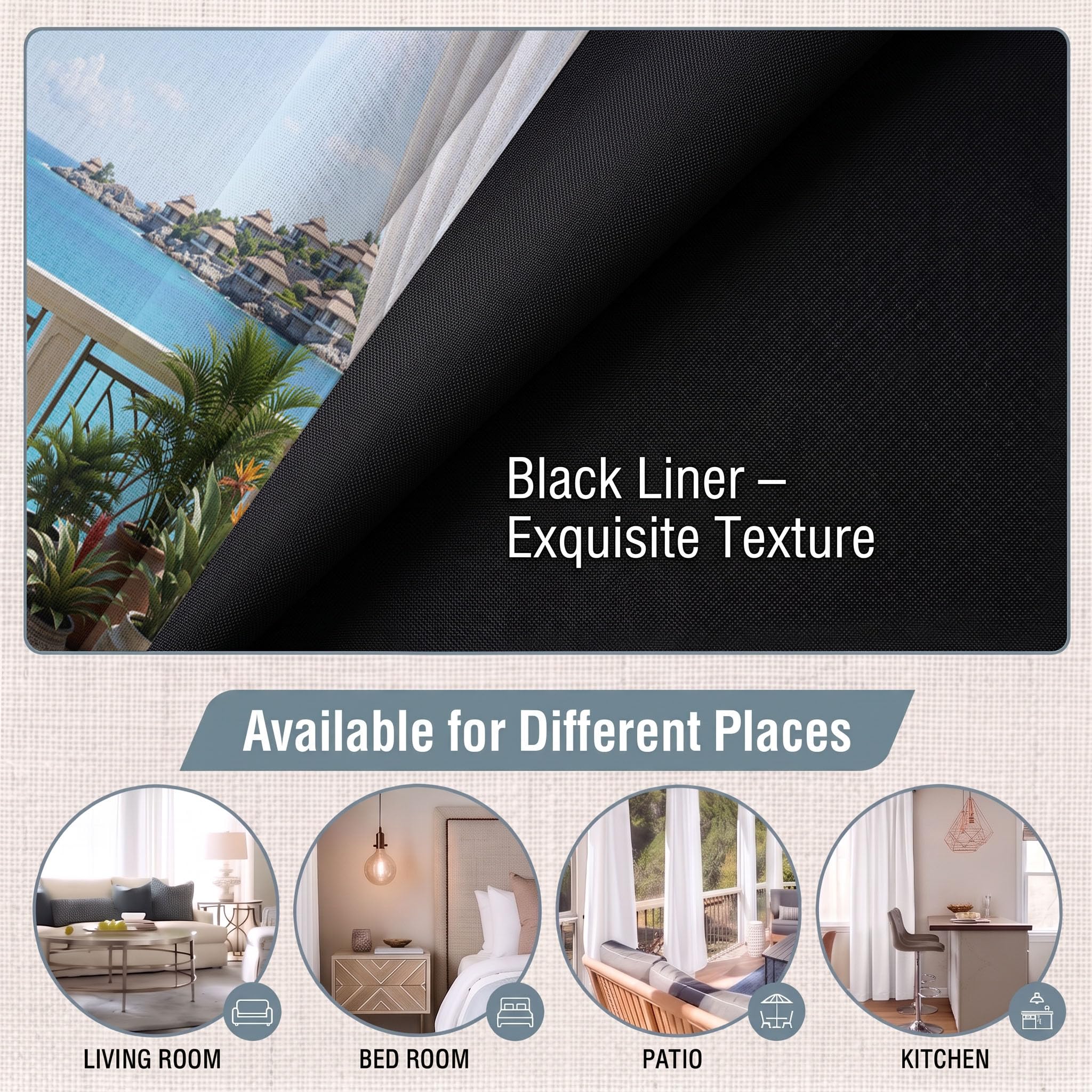 Tende Oscuranti Paesaggio Urbano Costiero Blu Per Camera Da Letto | Tenda Morbida Termiche Isolantibalcone Moderno In Stile Nordico Interni Soggiorno 2 Pezzi Con Occhielli, 140Lx220A Cm