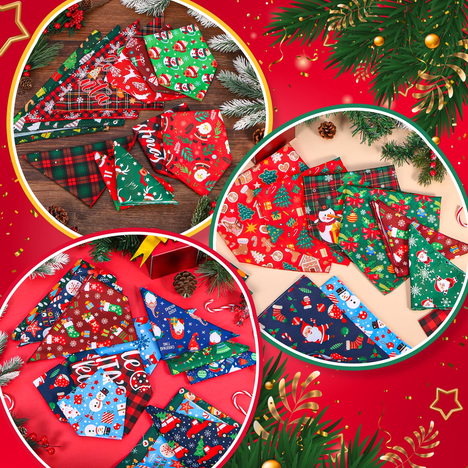 120 bandanas de Navidad para perros, bufandas triangulares ajustables para perros, baberos de Navidad, pañuelos para cachorros, pañuelos lavables para mascotas, bandana para fiestas de Navidad,