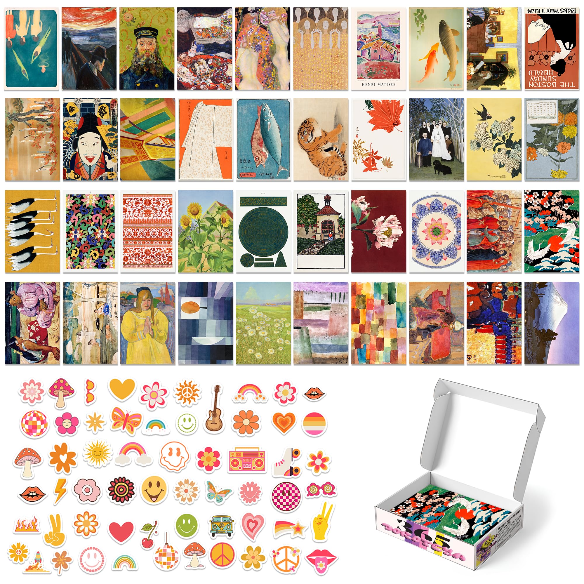 365DoRoTeYa Colorful Eclectic Prints – Aesthetic Boho Collage Kit, Vintage Maximalist Wall Art for Bedroom & Living Room, Indie Trendy Posters for Dorm, Gallery Wall & Aesthetic Room Decor 40PCS (Unframed)