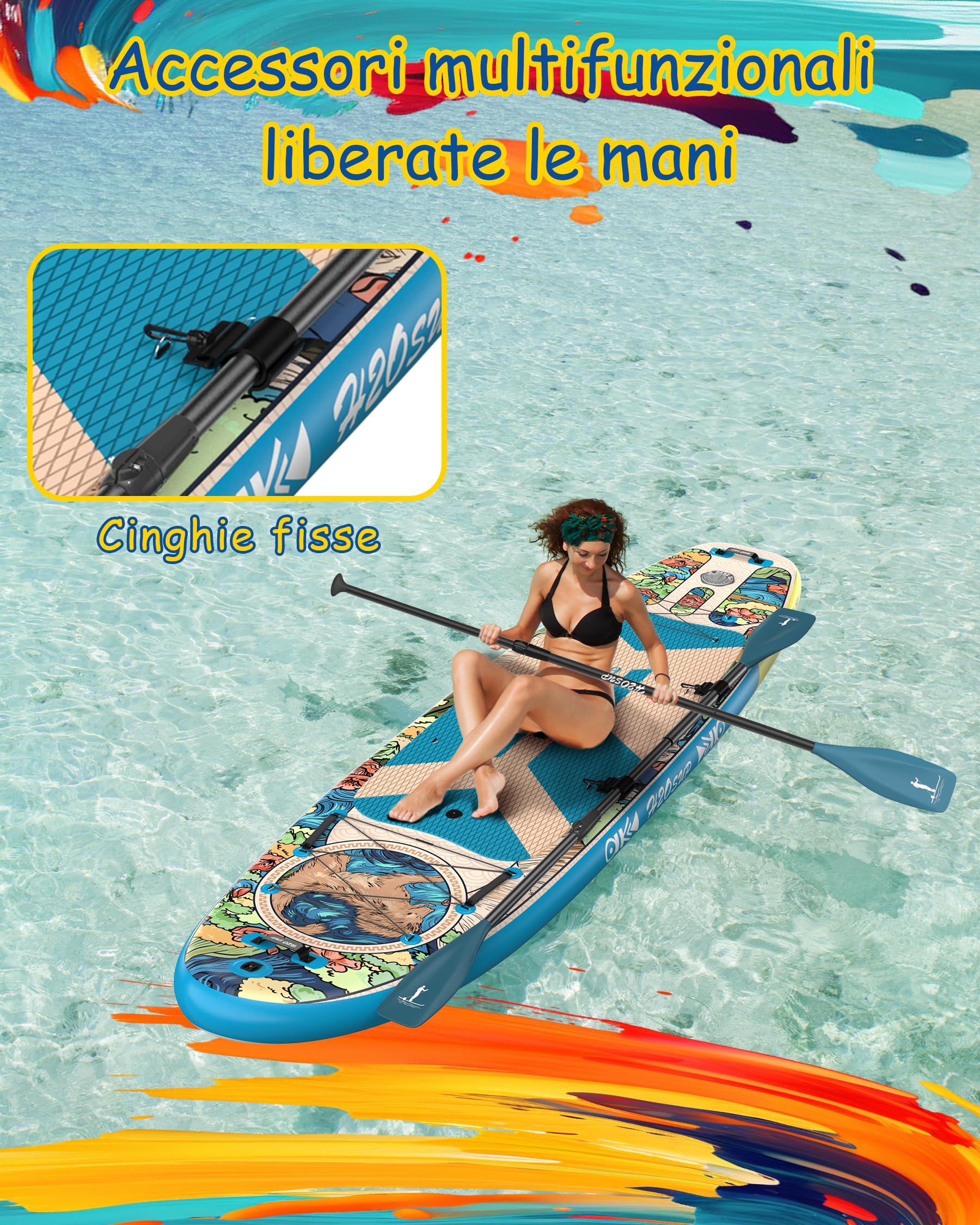 H2OSUP Tavola Sup Gonfiabile - 335 * 88cm Stand Up Paddle con Accessori Premium, Superstabilità Sup Gonfiabile, Paddle Boards Adulti con Capacità di 200KG per 3 Persone