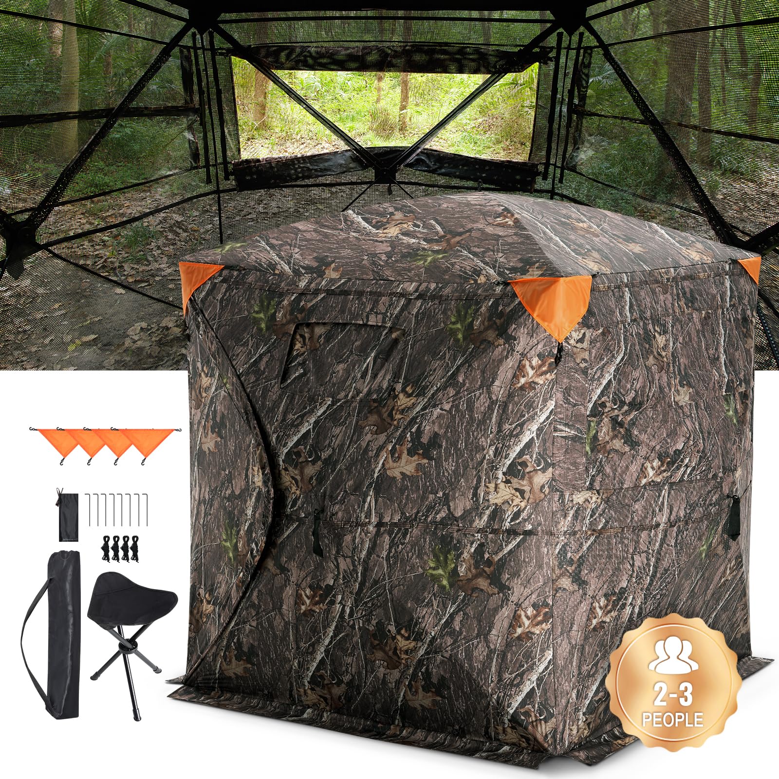 VEVOR Store de chasse, 270°, store de sol pop-​up pour 2-​3 personnes avec sac de transport, tente de chasse portable et résiliente, maille transparente unidirectionnelle pour chasse à la dinde, au cerf
