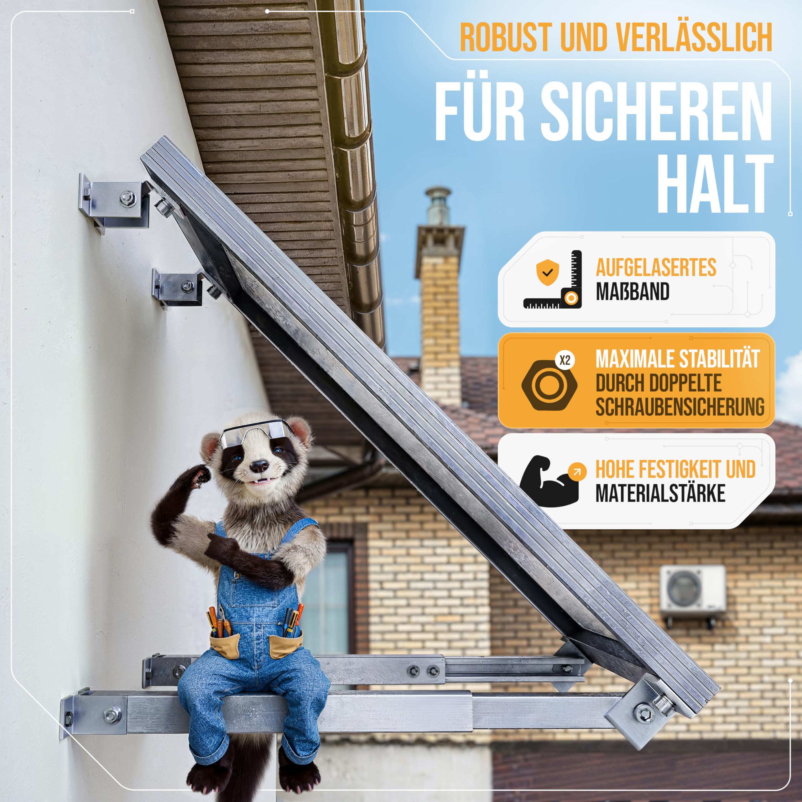 4x Balkonkraftwerk Halterung verstellbar. 0% MwSt. Stabiles Aluprofil mit Edelstahlschrauben. Für Flachdach, Wand etc. Aufständerung für 2x Solarmodule. Verstellbar zwischen 42 und 70cm - Lichtblicker