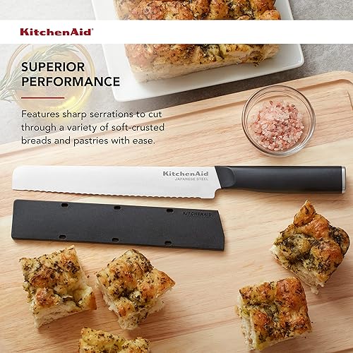 Miniatura 9 de KitchenAid Cuchillo Santoku clásico con tapa de hoja de ajuste personalizado, 7 pulgadas, cuchillo de cocina afilado, acero inoxidable japonés de