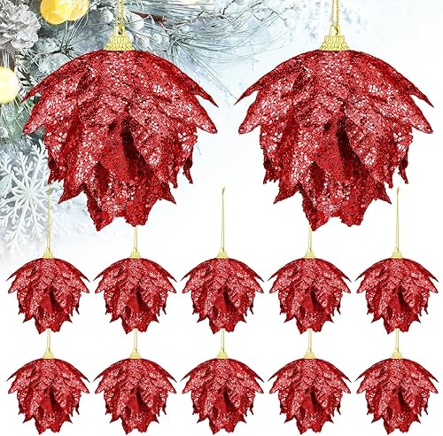 Miniatura 7 de Juego de 12 adornos de bolas de Navidad, adornos de piña para decoración del árbol de Navidad, adornos de Navidad de plástico, adornos decorativos