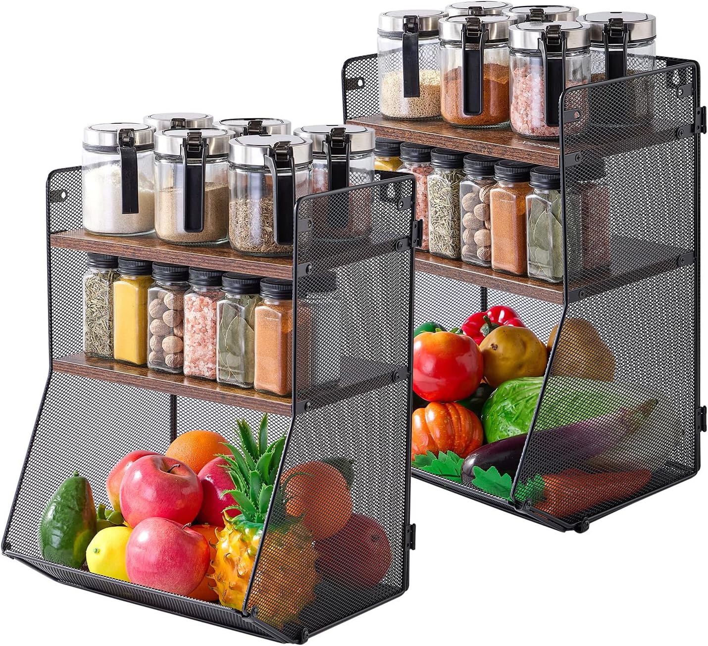 Amazon.com: Xmoddes 2pcs Spice Rack,Fruit Basket Kitchen Storage racks ...