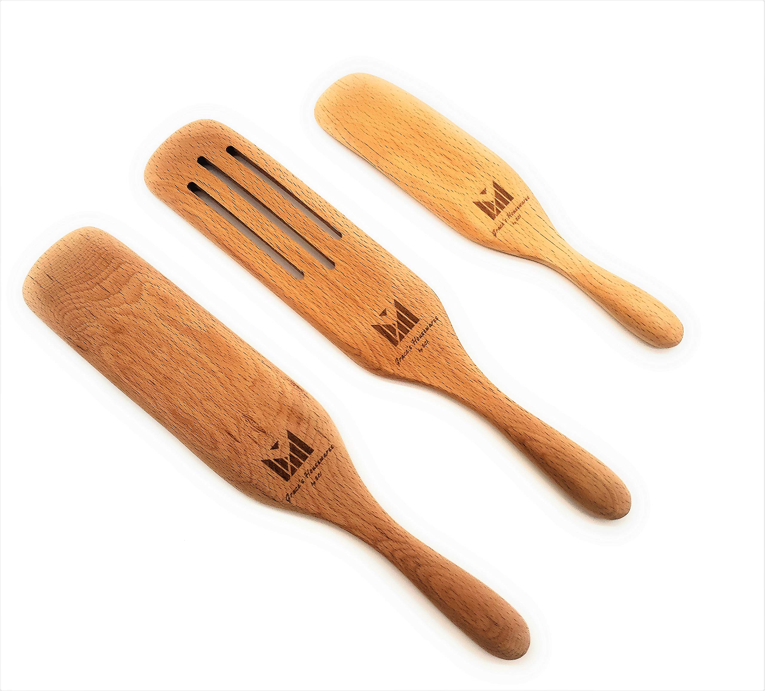 GRACE'S Spurtle Wooden Kitchen Utensil Set, Spatula Cooking Spoons and Tools for Nonstick Cookware