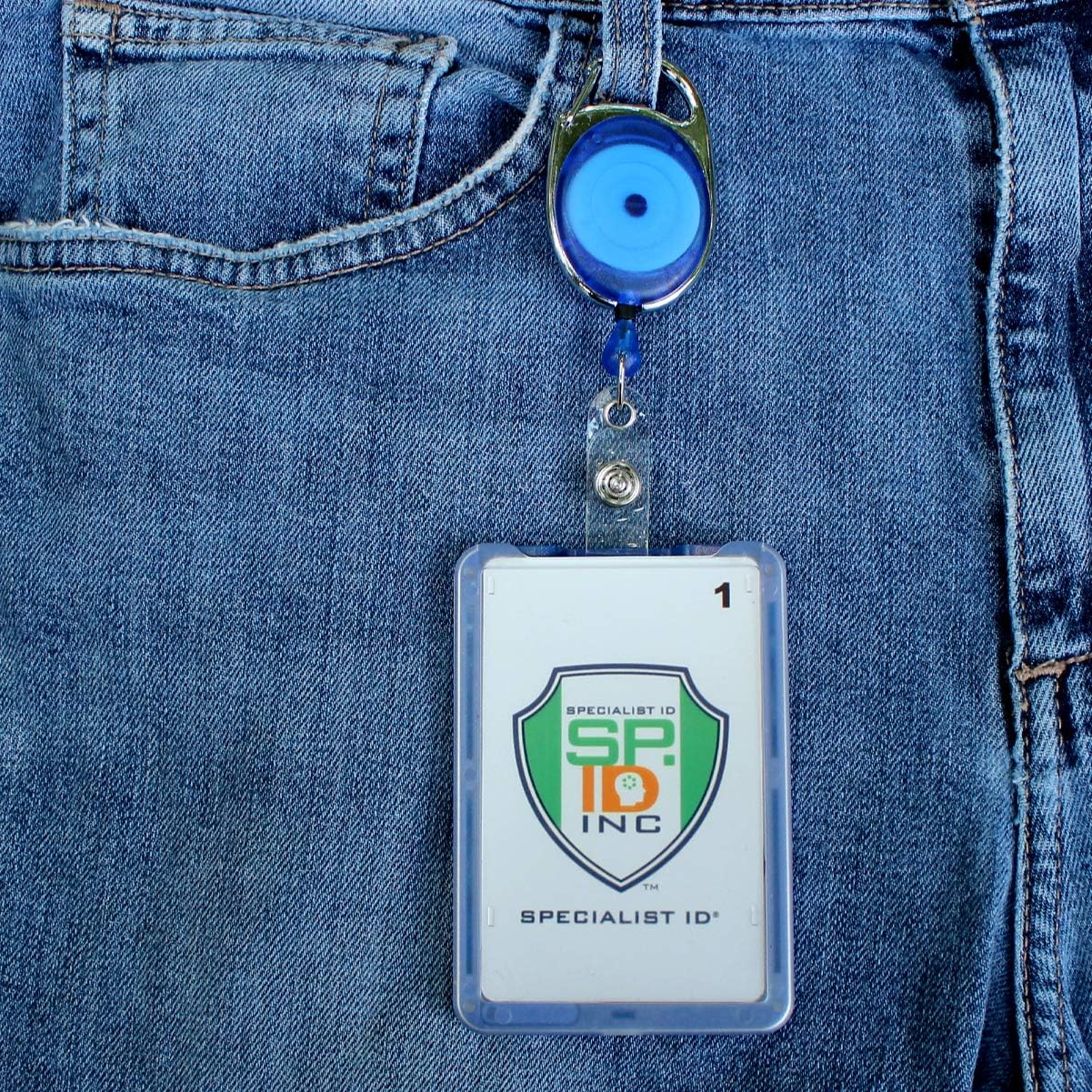 5 Pack - Hard Plastic 3 Card Badge Holder with Badge Reel - Retractable ID Lanyard Features Belt Clip & Carabiner - Rigid Vertical CAC Holder - Top Load Holds Three Cards (Royal Blue)