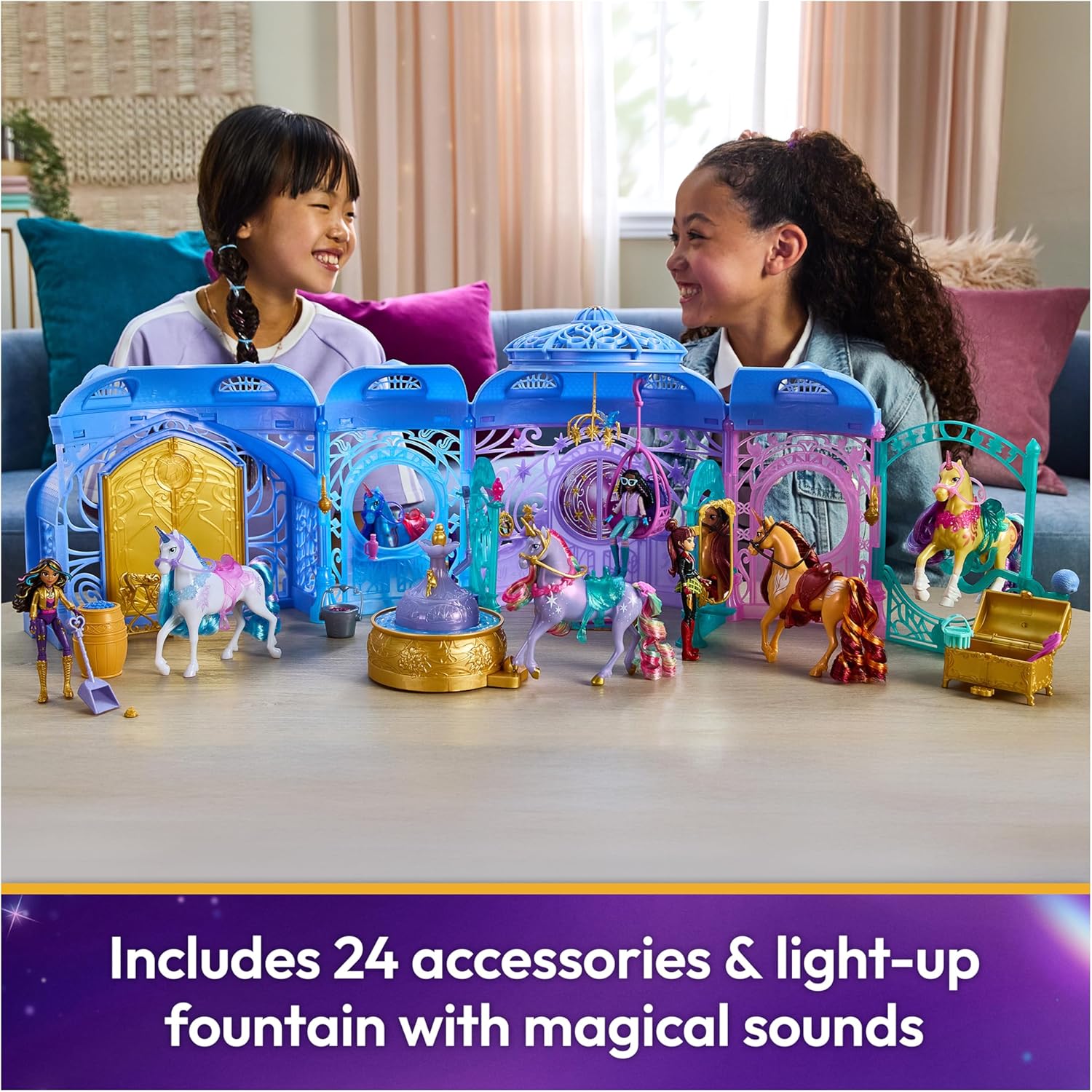 Unicorn Academy, Starglow Fountain & Stable Playset with Wildstar, Lights & Sounds, 24 Accessories, Dolls & Unicorn Toys, Gifts for Girls Ages 4 and up