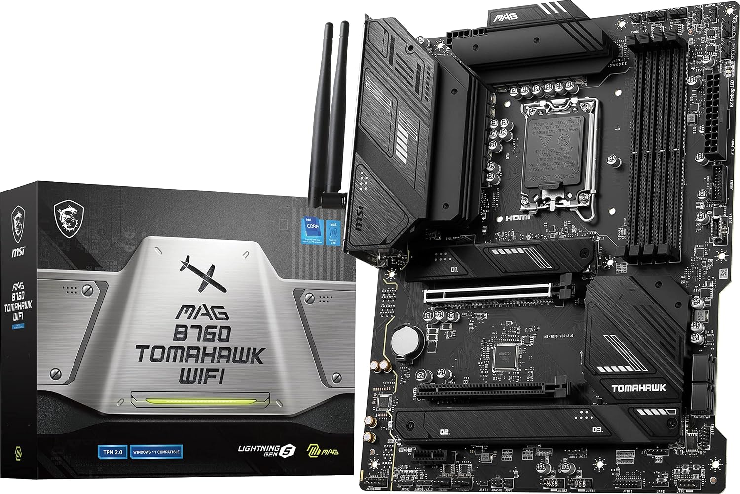 MAG B760 Tomahawk WiFi Gaming Motherboard (Supports 12th/13th/14th Gen Intel Processors, LGA 1700, DDR5, PCIe 5.0, M.2, 2.5Gbps LAN, USB 3.2 Gen2, HDMI/DP, Wi-Fi 6E, Bluetooth 5.3, ATX)