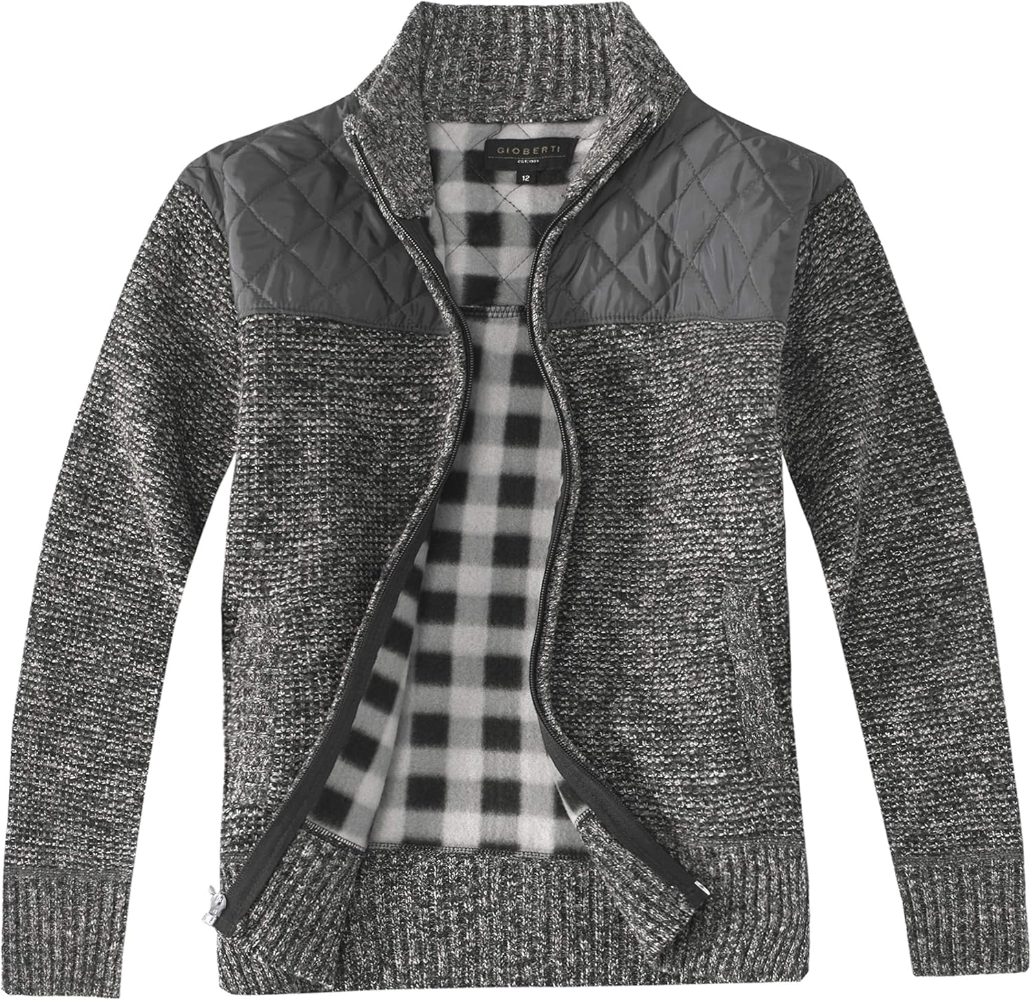 Gioberti Boy’s Knitted Full Zip Cardigan Sweater with Soft Brushed Flannel Lining Gioberti Boy’s Knitted Full Zip Cardigan Sweater with Soft Brushed Flannel Lining