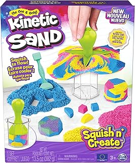 Kinetic Sand Squish N' Create Set - mit 382 g original magischem kinetischem Sand aus Schweden in drei Farben und 5 Werkzeugen für kreatives Indoor-Sandspiel, ab 7 Jahren