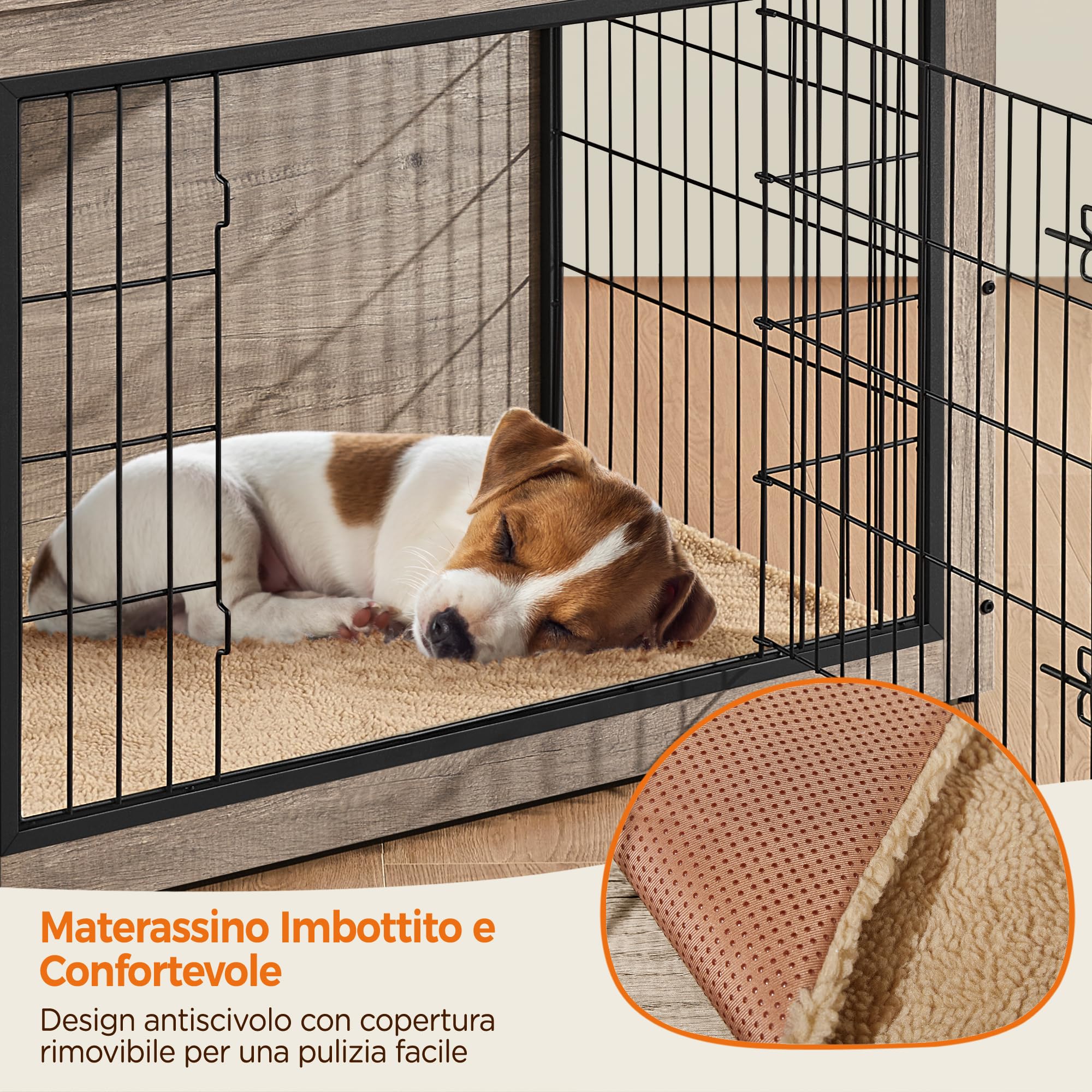 Yaheetech Gabbia per Cani Gatti, Tavolino Armadietto Box Kennel con Doppie Porte, a Rete in Legno, da Interno per Casa, 96 x 65 x 67,5 cm, Grigio