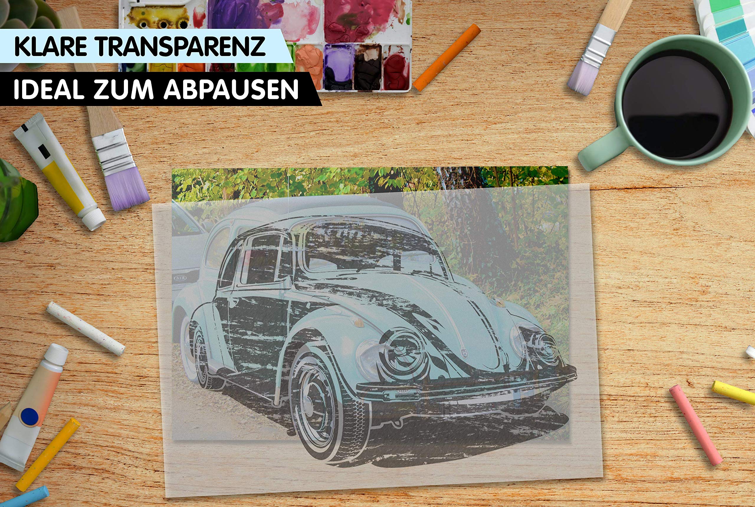 100 feuilles de papier dessin transparent A4 85 g/m² IMPRIMABLE - papier glassine - parchemin transparent - craft - pour imprimante jet d'encre et laser