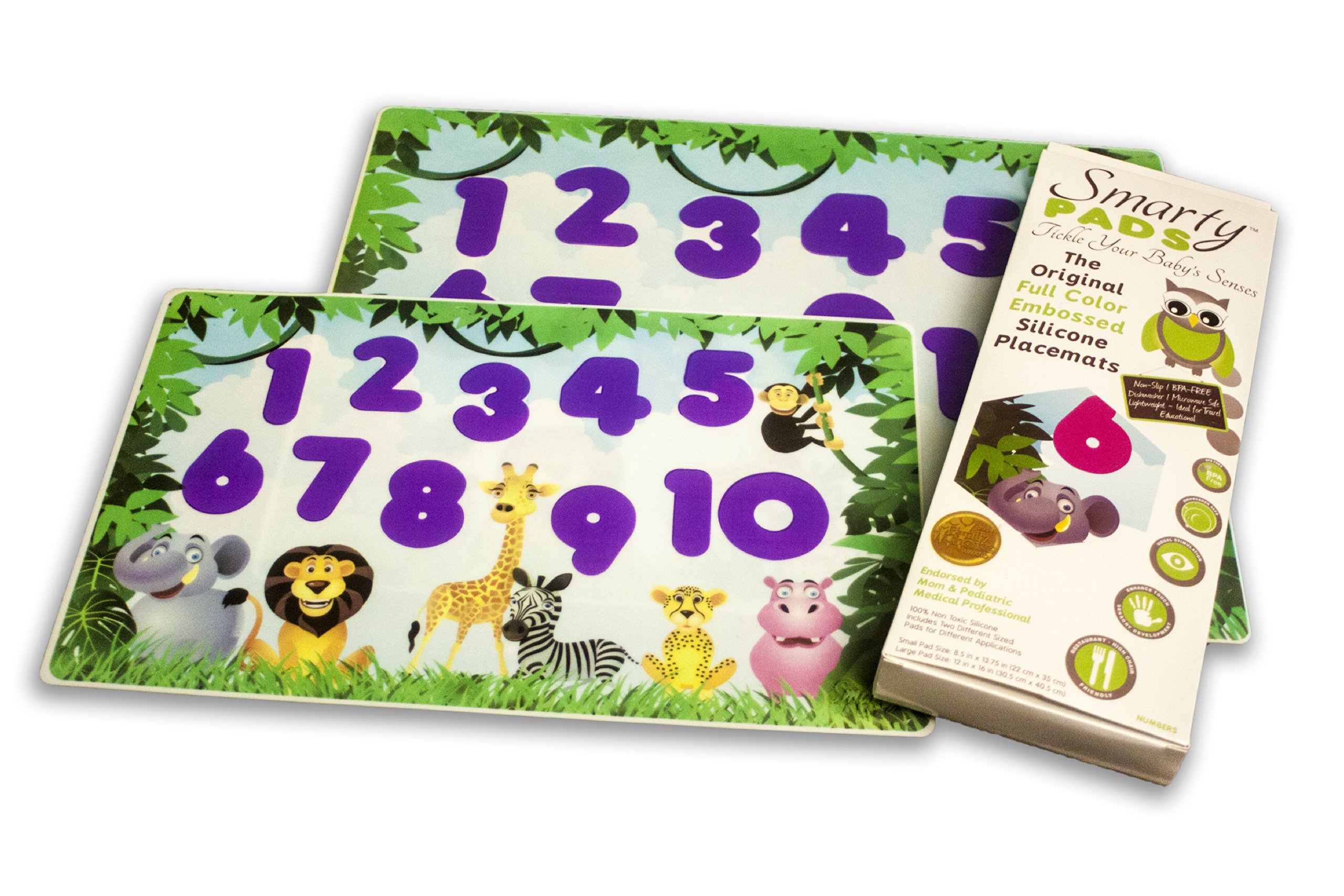 Smarty Pads Reusable Silicone Placemats with Slightly Embossed Numbers, Jungle Animals