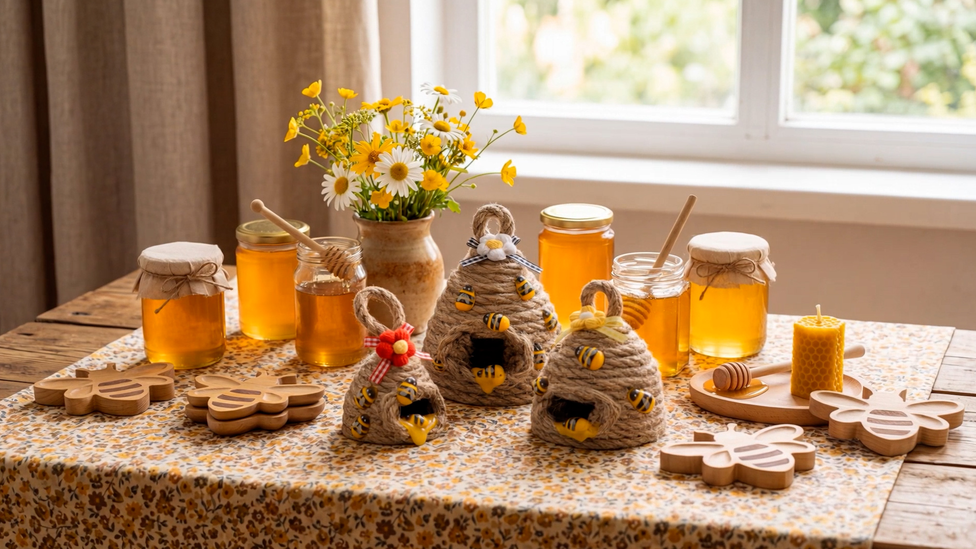 Jutom 3 Pcs Bee Hive Decor Honey Bee Tiered Tray Decor Summer Spring Honeybee Decorations Mini Jute Farmhouse Beehive for Kitchen Table Shelf Home Coffee Bar Themed Party(Vintage Color)