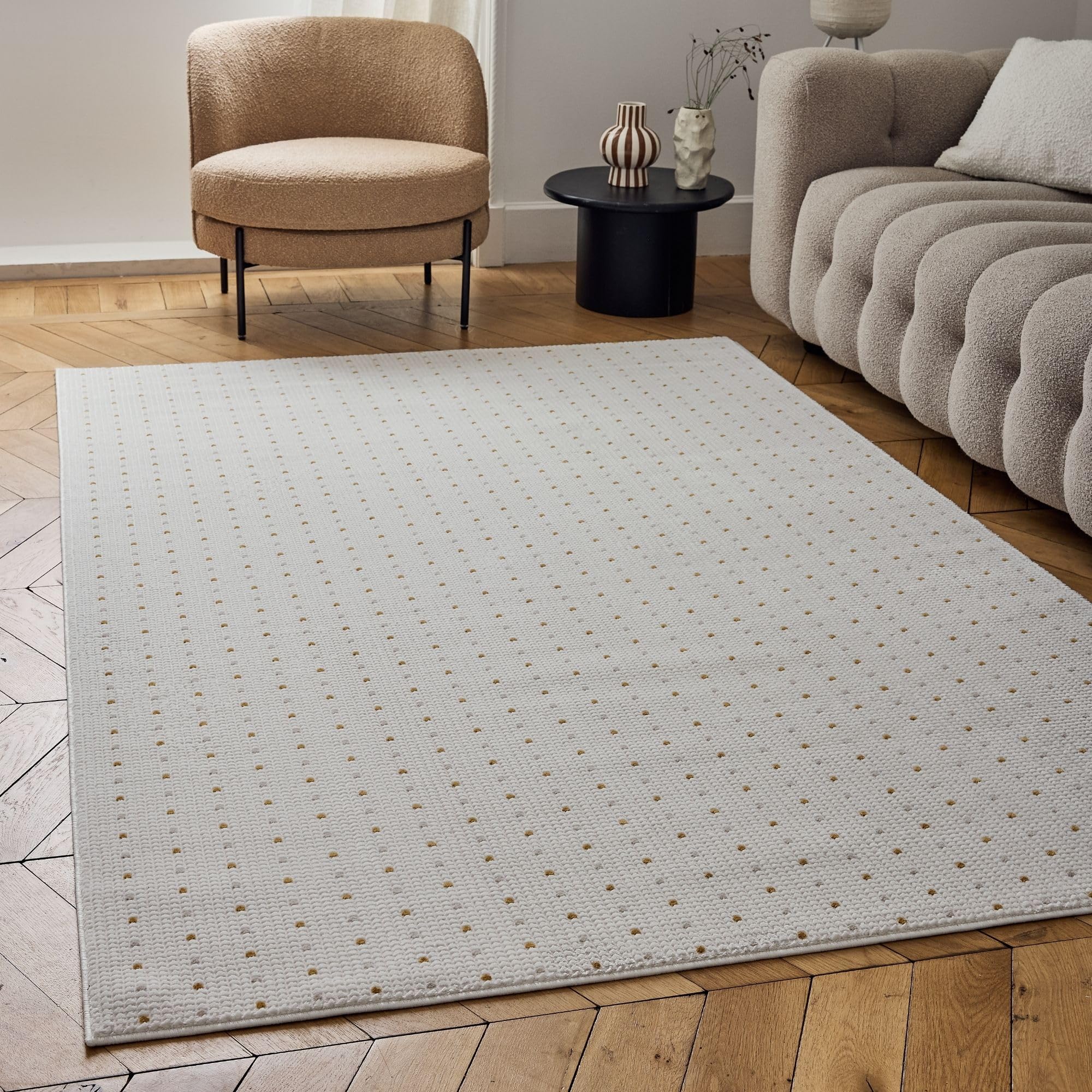 The Rugs Unisex Gold Carmel Modern Area Rugs And Runners Dotted Design Soft Pile In 120Cm X 170Cm Kids