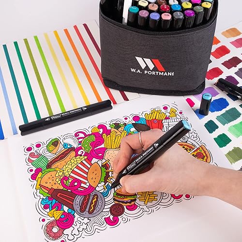 Miniatura 6 de WA Portman Prima - Juego de 60 marcadores profesionales de alcohol con cincel y punta fina de doble punta para artista, juego de marcadores