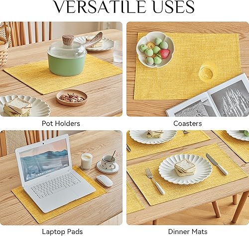 Miniatura 5 de Softalker Juego de manteles individuales de lino sintético de 4 a 12 x 18 pulgadas, resistentes al calor, de doble capa, duraderos, de arpillera