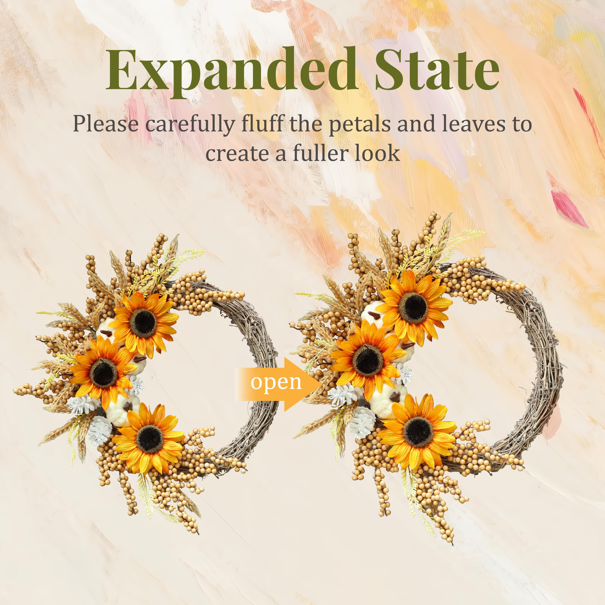 Couronne d'automne de tournesol de 50,8 cm pour porte d'entrée avec | Couronne d'automne artificielle avec pommes de pin pour Thanksgiving, récolte, Halloween, fenêtre, maison, mur, ferme