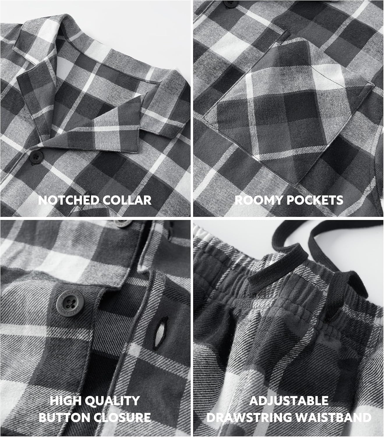 DAVID ARCHY Men's Pajamas Set Flannel Pjs Sets Ultra-Soft Cotton Pajamas for Men Classic Plaid Lounge Set with Roomy Pockets - Image 5